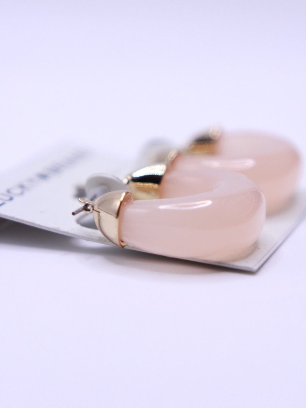 Lucky Brand Blush Resin C-Shaped Hoop Earrings with Gold Caps - Picture 3 of 3